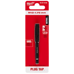 M12-1.75 mm Straight Flute Plug Tap in black, displayed in red and white packaging with metric thread pitch of 1.75 mm.