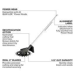 M18 FUEL QUIK-LOK Reciprocator Attachment with long pole and dual circular blades on a flat surface.