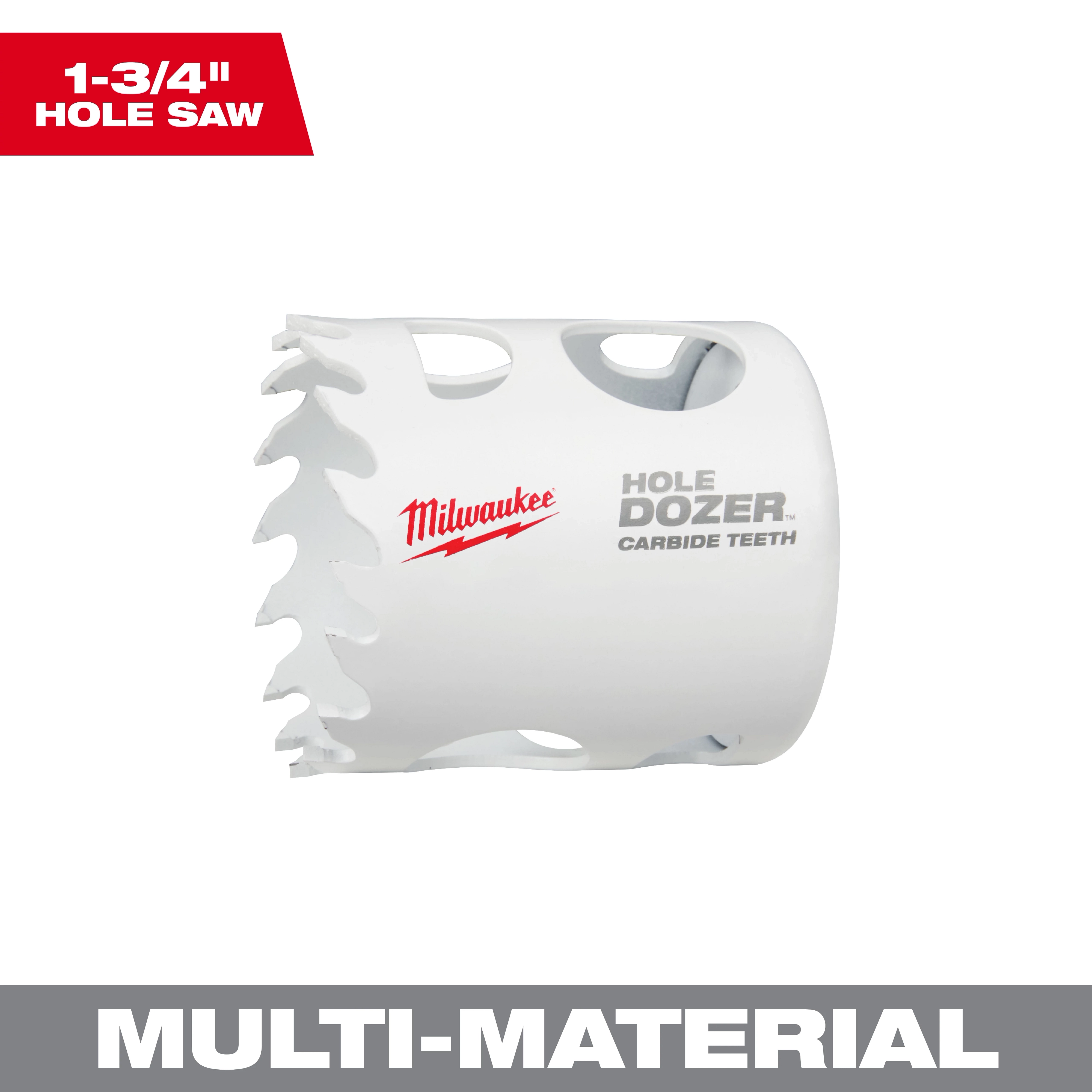 1-3/4" Hole Dozer with Carbide Teeth Hole Saw by Milwaukee for cutting through multi-material surfaces.