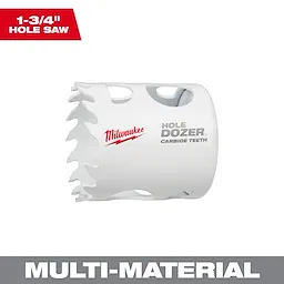 1-3/4" Hole Dozer with Carbide Teeth Hole Saw by Milwaukee for cutting through multi-material surfaces.