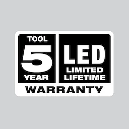 5 year tool warranty, LED limited lifetime warranty logo