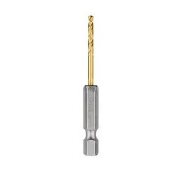The Red Helix Titanium Impact Drill Bit features a gold-colored, spiral drill bit attached to a hexagonal, silver base for high durability and precise drilling. Designed for impact drivers, it efficiently drills through various materials.