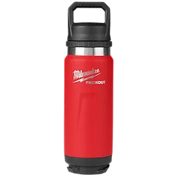 Image of the Milwaukee PACKOUT 24oz Insulated Bottle with Chug Lid in red