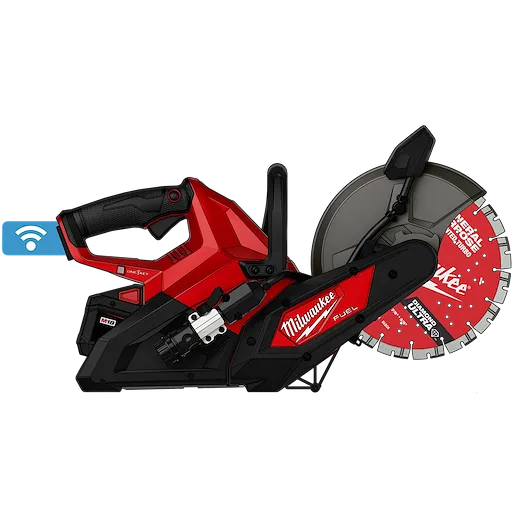 M18 FUEL 9” Cut-Off Saw Kit w/ ONE-KEY, showing side profile with handle, blade guard, and circular blade.
