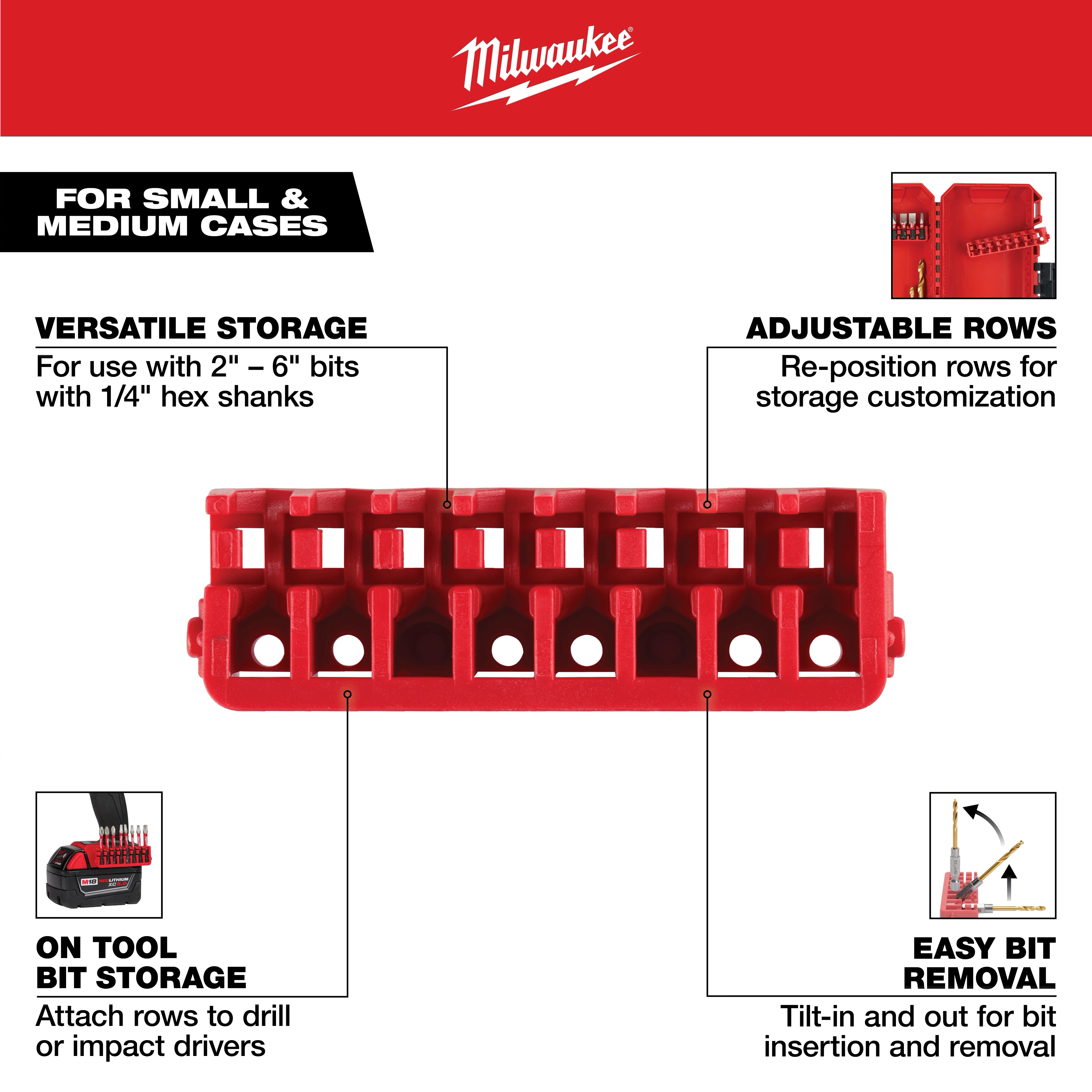 MILWAUKEE® Small & Medium Case Rows for Impact Driver Accessories