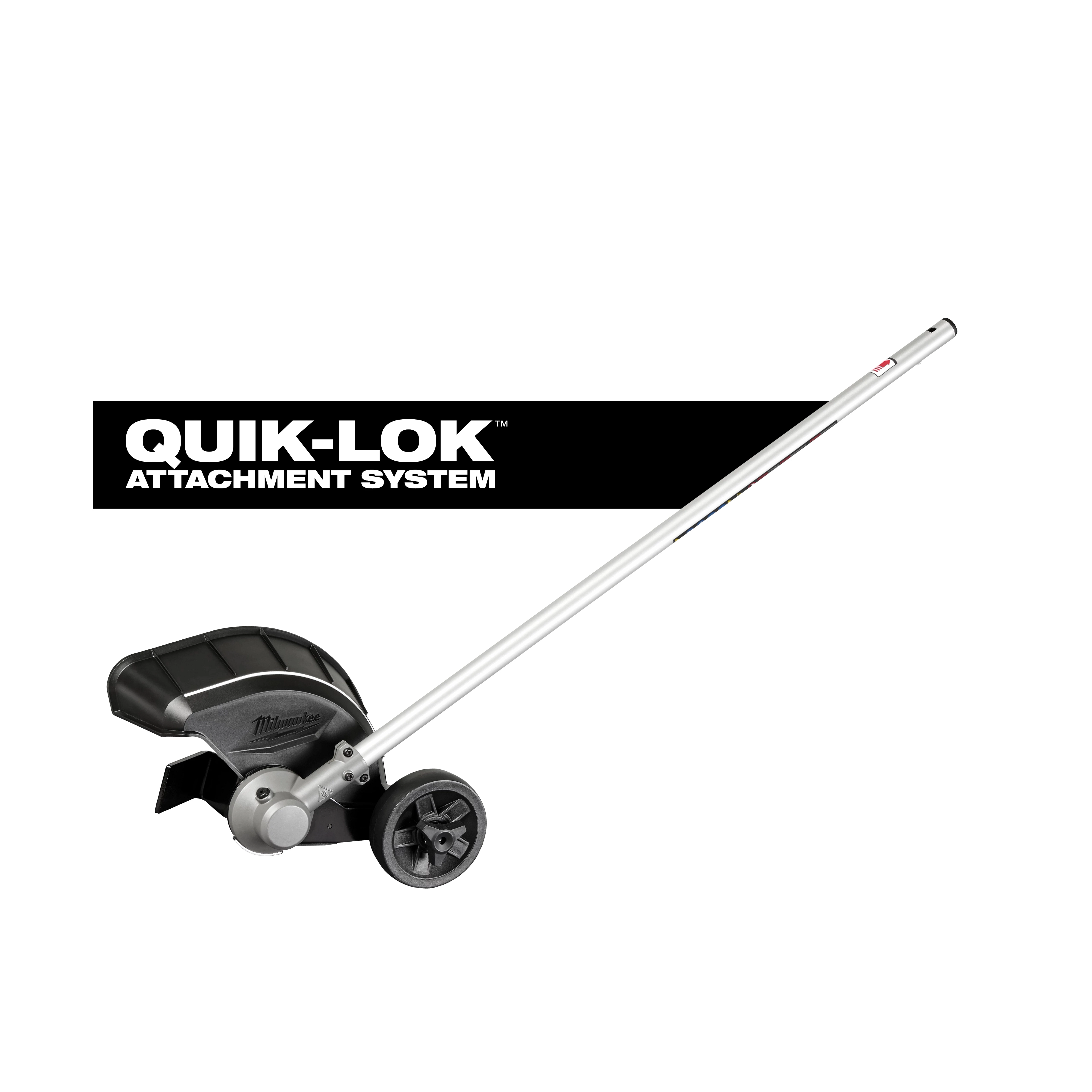 QUIK-LOK Bed Redefiner Attachment with long metal shaft, wheel, and guard on a plain background.