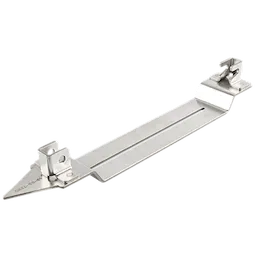 6" Skid Plate, stainless steel construction, features mounting holes and slots for attachment, angular design on one end.