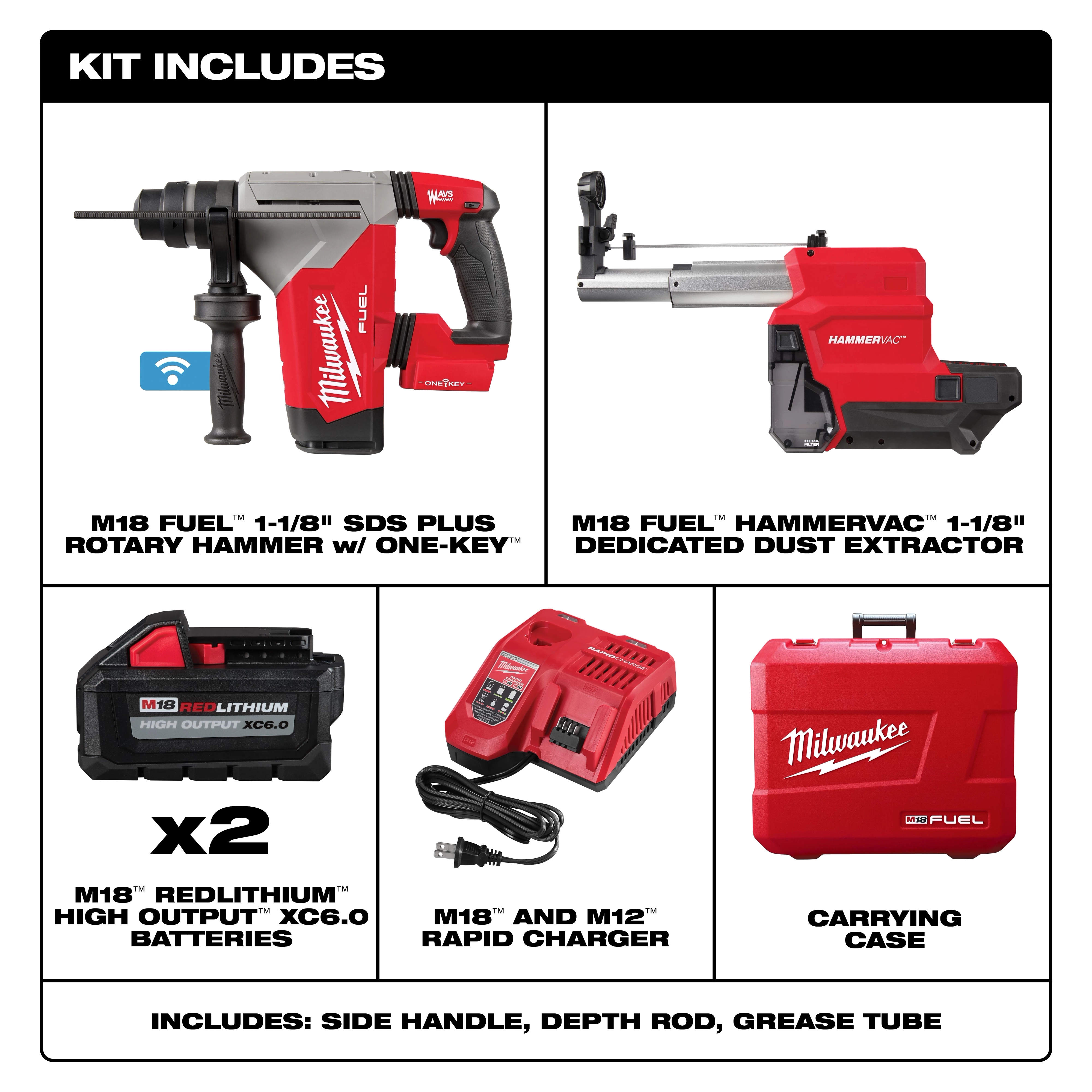 M18 FUEL™ 1-1/8" SDS Plus Rotary Hammer w/ ONE-KEY™ Kit w/ (2) 6.0 Battery Includes