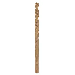 The RED HELIX™ Cobalt 7/32" Drill Bit features a gold-colored metal construction with a spiral flute design. Engineered for durability and precision, it is intended for drilling through tough materials like stainless steel. The product name is engraved near the base.