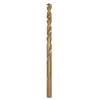 The RED HELIX™ Cobalt 7/32" Drill Bit features a gold-colored metal construction with a spiral flute design. Engineered for durability and precision, it is intended for drilling through tough materials like stainless steel. The product name is engraved near the base.