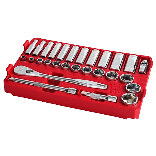 48-22-9481 - 28PC 3/8” SAE Ratchet and Socket Set with PACKOUT™ Low-Profile Compact Organizer