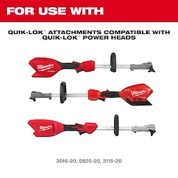 Red QUIK-LOK attachments compatible with QUIK-LOK power heads, including QUIK-LOK 16” String Trimmer Attachment.