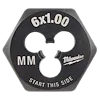 M6-1.00 20mm 1-Inch Hex Die with "6x1.00," "MM," and brand name printed on the black surface, and text "START THIS SIDE."