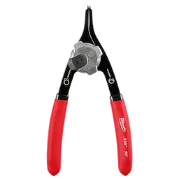 .038" Convertible Snap Ring Pliers - 18° with red handles and black jaws, featuring a knob for adjusting the ring size.