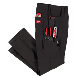 Black Milwaukee Tool work pants with Milwaukee Tool pliers in one pocket an a iPhone in the other