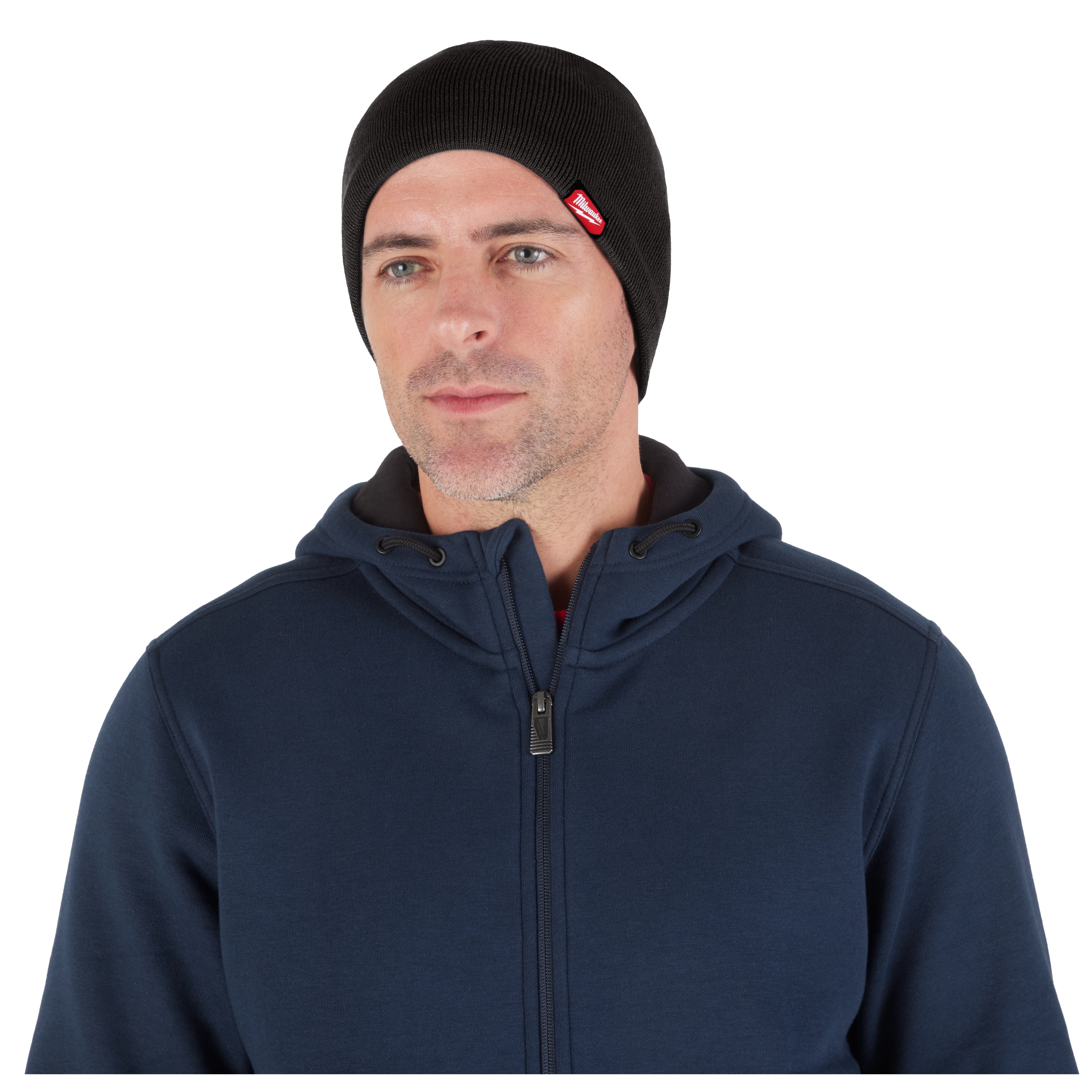 Image of a man wearing the Milwaukee Fleece-Lined Beanie in black