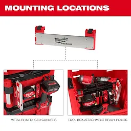 PACKOUT Tool Box Belt Clip Rack Attachment shown with metal reinforced corners and tool box attachment ready points.