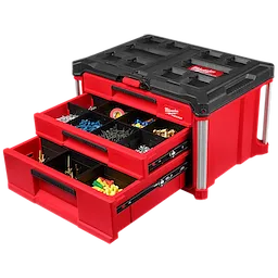 PACKOUT Multi-Depth 3-Drawer Tool Box with screws, tape, bolts, and more organized 