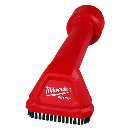 Red Milwaukee AIR-TIP Automotive Detail Brush with black bristles, designed for detailed cleaning in automotive applications.