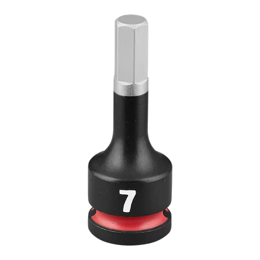 The SHOCKWAVE Impact Duty 3/8" Drive 2" Hex 7mm Bit Socket is a black, metal tool bit with a hexagonal head and a visible "7" marking.