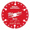 Milwaukee circular 3" Carbide Abrasive Blade labeled multi-material with center arbor hole and multiple edge cutouts.