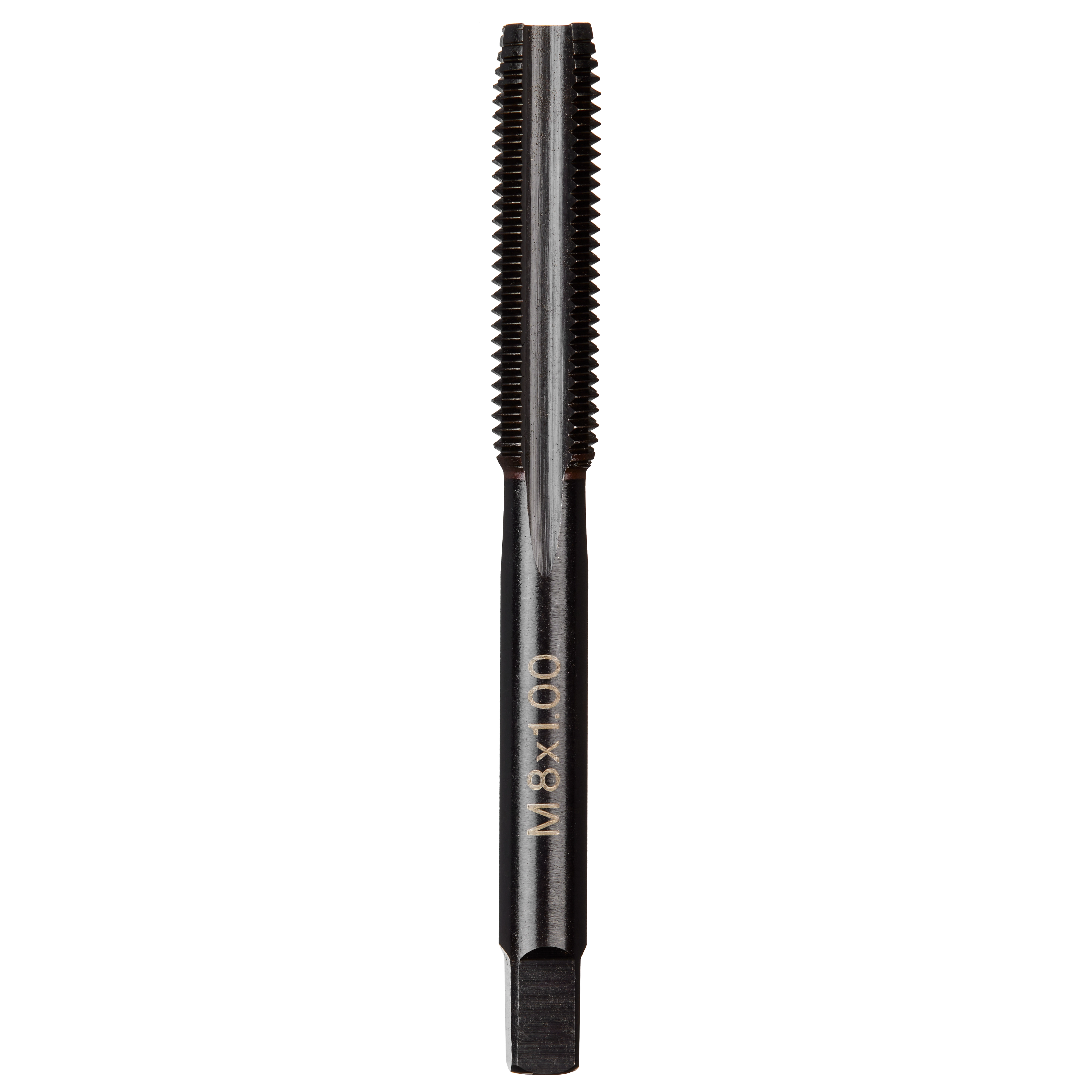 M8-1.00 20mm Straight Flute Plug Tap with straight cutting edges for creating threads in metal or plastic materials.