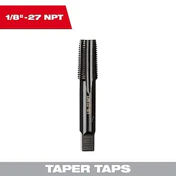 1/8"-27 NPT Straight Flute Taper Tap with a black finish, featuring straight flute cutting threads, designed for threading pipes.