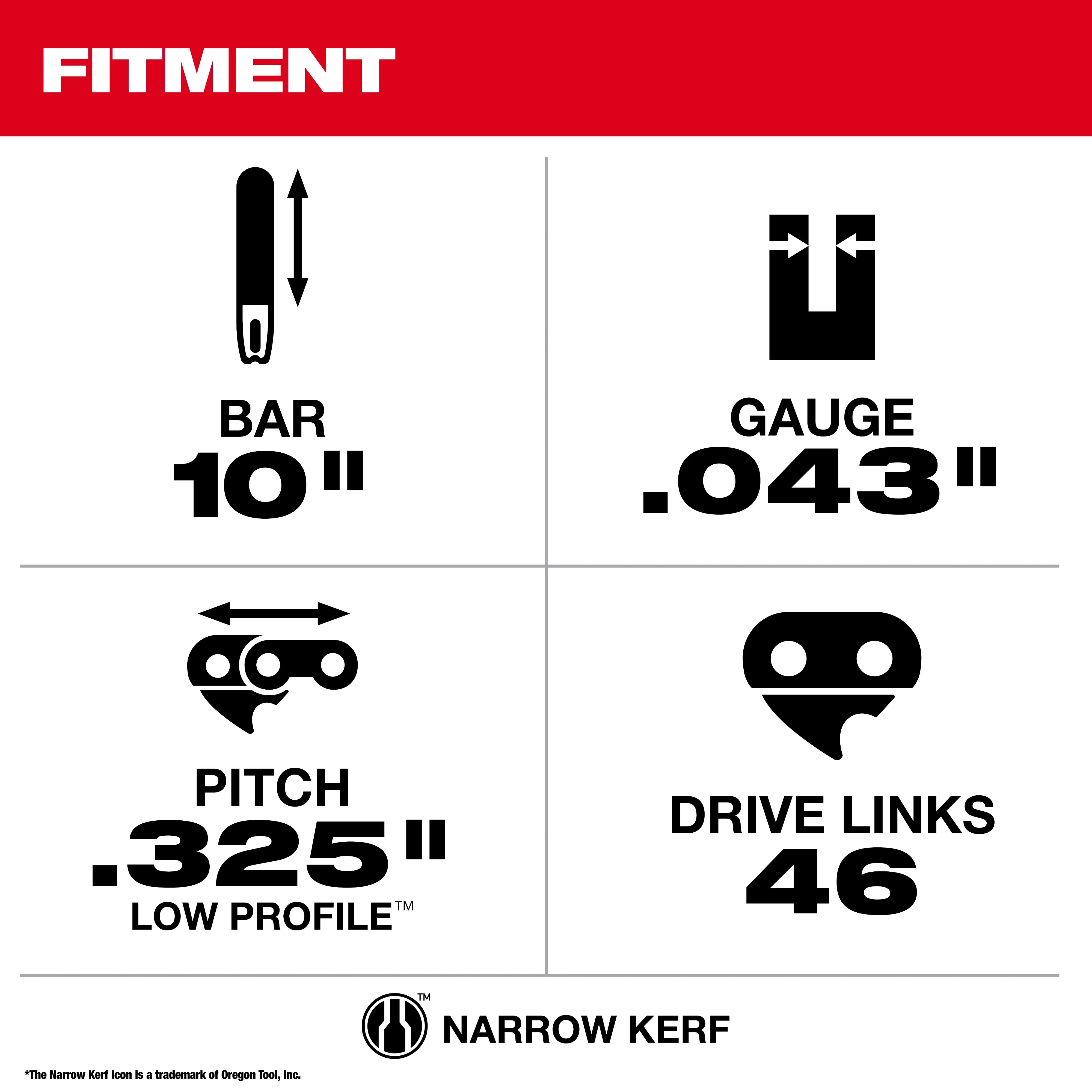 Specifications for the 10" Guide Bar and Chain