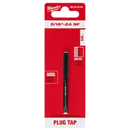5/16"-24 NF Straight Flute Plug Tap in black, packaged on a red card with product details and clear markings stated.