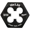 M10-1.50 20mm 1-Inch Hex Threading Die in black with white text showing threading size, metric measurement, and start direction.