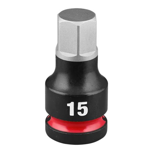 SHOCKWAVE Impact Duty 1/2" Drive 2" Hex 15mm Bit Socket features a black body with a red ring and a visible number 15.