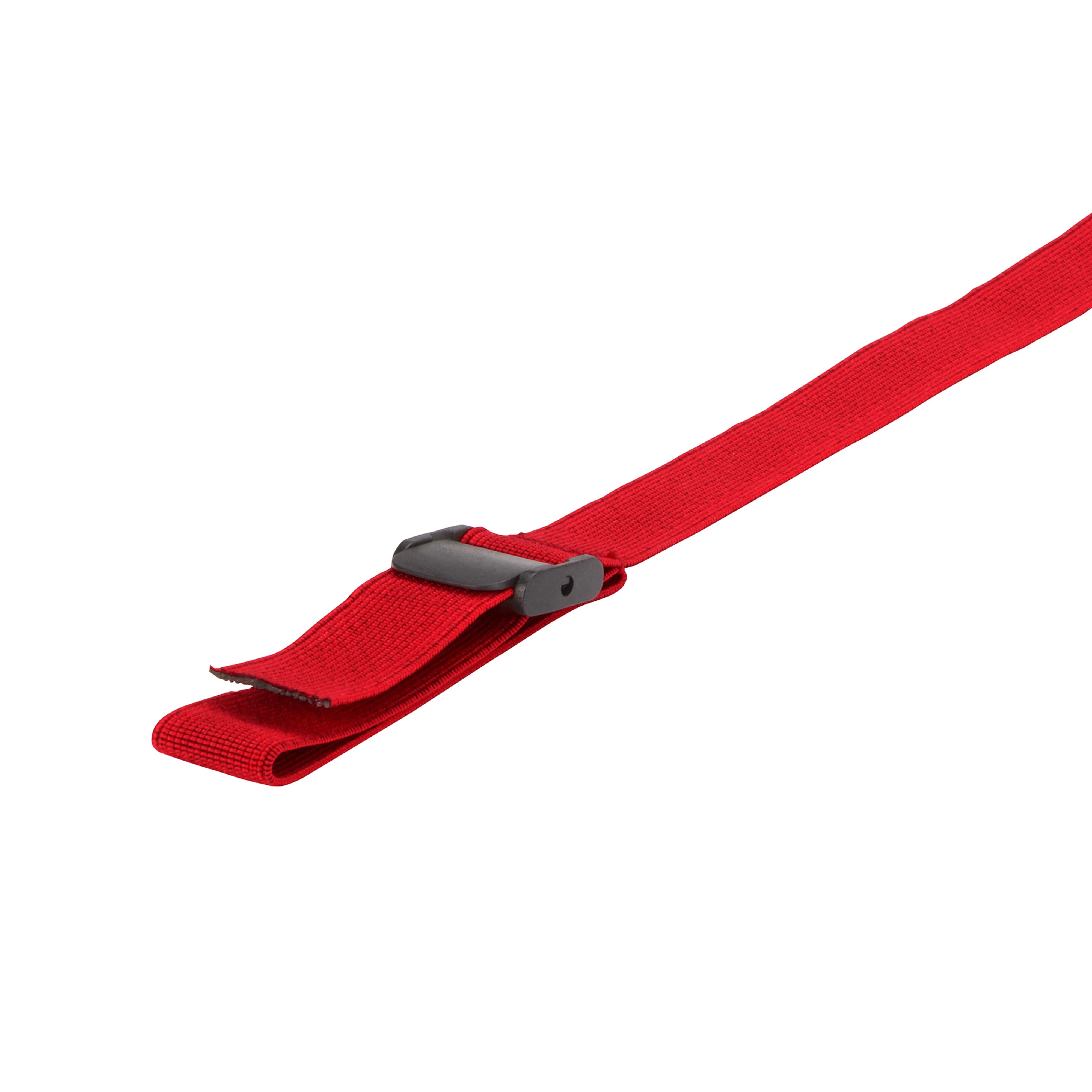 Red Hard Hat Lanyard with Clip, featuring an adjustable black clip and durable fabric strap for securing hard hats.