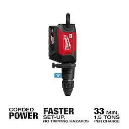 MX FUEL 27 lb SDS MAX Demolition Hammer standing upright with text about corded power and faster setup.