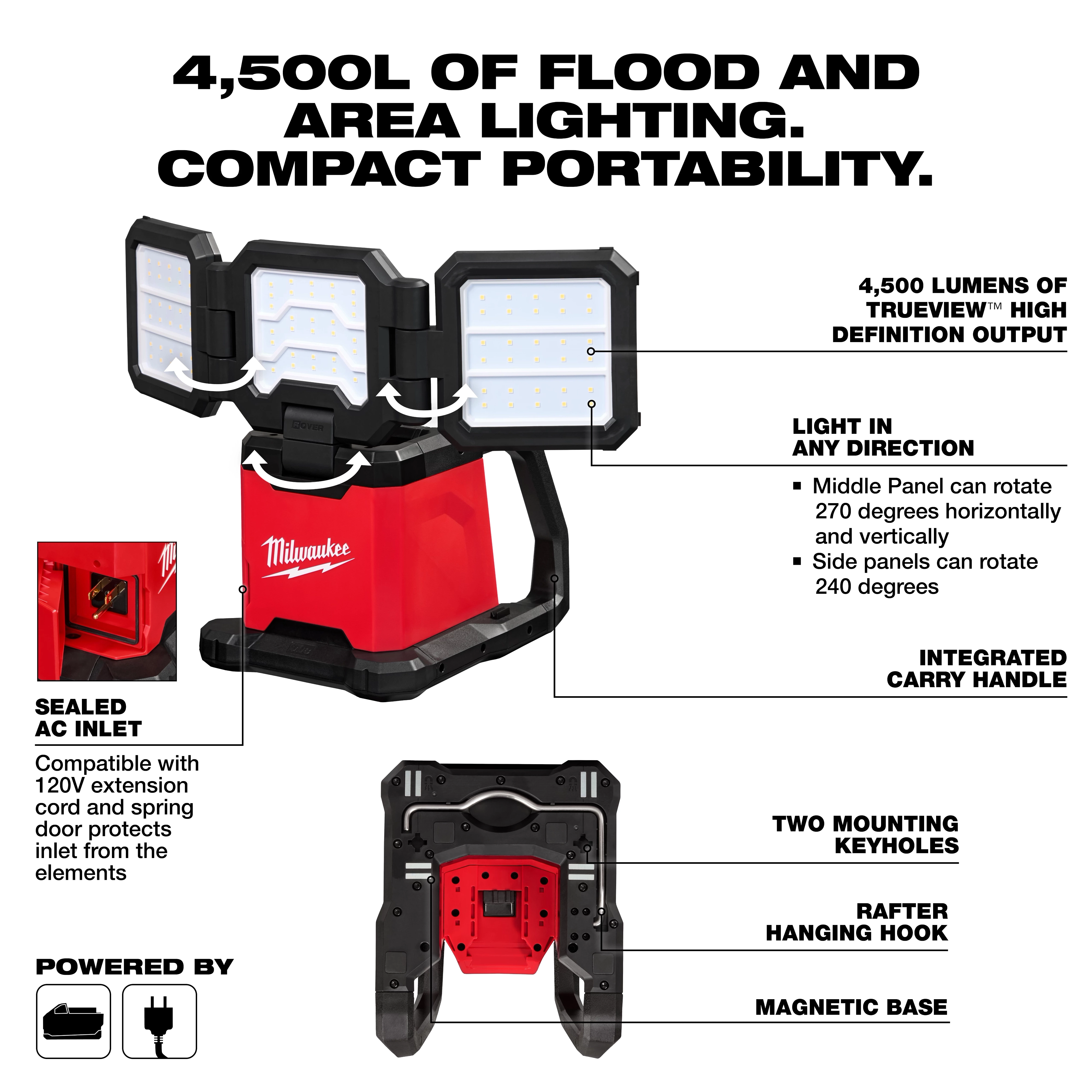 M18™ ROVER™ Dual Power Triple-Panel Flood & Area Light