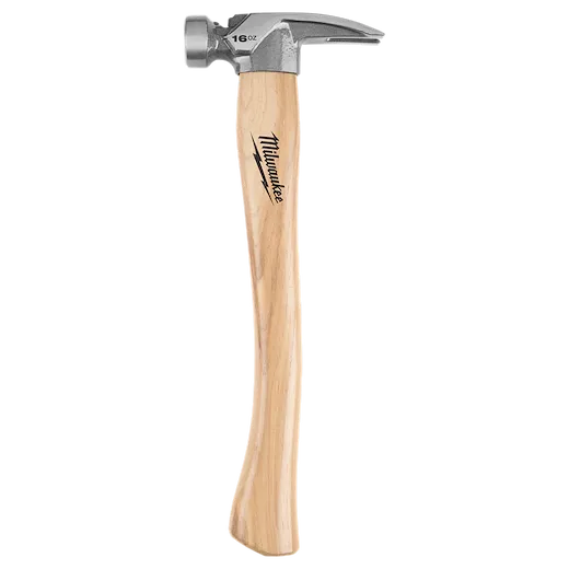 16oz Smooth Face Hickory Handle Hammer with a polished metal head and a natural wood handle, featuring a curved claw for nail removal.