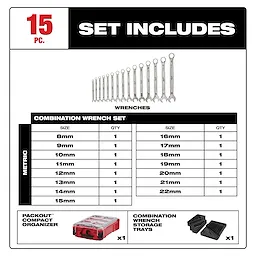 15pc Metric Combination Wrench Set with PACKOUT™ Compact Organizer