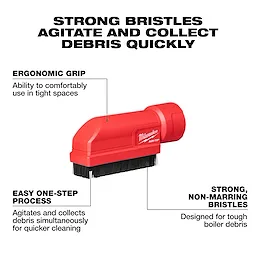 AIR-TIP Boiler Coil Cleaning Brush Tool with ergonomic grip, strong non-marring bristles, and easy one-step debris collection process.