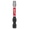 The image displays a SHOCKWAVE™ 2" Impact Duty TORX® T30 Power Bit by Milwaukee. It has a hexagonal base with a red and black design, and the Milwaukee logo is visible on the red section.