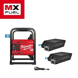 MX FUEL CARRY-ON 3600W/1800W Power Supply Kit includes a red power unit, two black batteries, and a power cord.