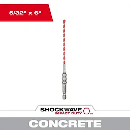 Milwaukee Tool Concrete Install Kit and Packout Compatible Kit Image Reel showcases a 5/32" x 6" drill bit with a red spiral pattern.
