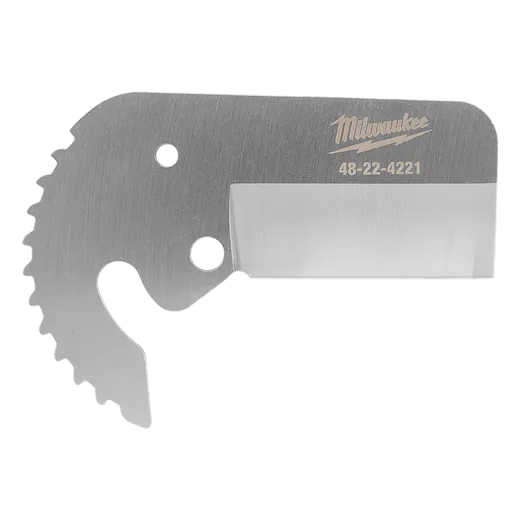 1-5/8" Ratcheting Pipe Cutter Replacement Blade with a serrated edge and three mounting holes, labeled with product number 48-22-4221.