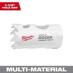 1-1/4" HOLE DOZER with Carbide Teeth Hole Saw, designed for cutting through multi-material surfaces, shown in white.