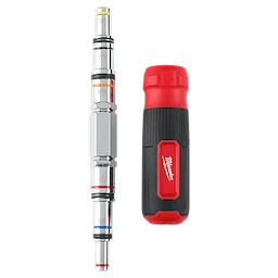 7-IN-1 Hollowcore Multi-Nut Driver with a black and red handle beside a segmented, multi-sized, silver-colored driver.