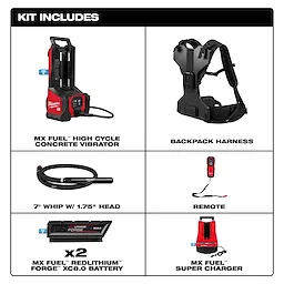 MX FUEL™ Backpack High Cycle Concrete Vibrator w/ 7' Whip / 1.75" Head