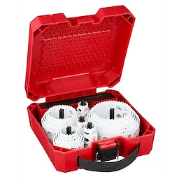 28-PC GP HOLE DOZER KIT includes multiple hole saws organized in a red plastic case with a black handle.