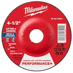 4-1/2" x 1/8" x 7/8" Performance+ Dual Metal Cut & Grind Wheel - Type 27, red disc for cutting and grinding metal and stainless steel.