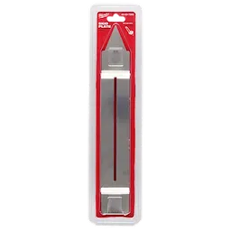 6" Skid Plate in a clear plastic packaging with a red background and white text. The skid plate is metallic with two slots.