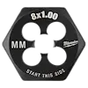 M8-1.00 mm 1-Inch Hex Threading Die, black with hexagonal shape and “start this side” text, used for threading purposes.