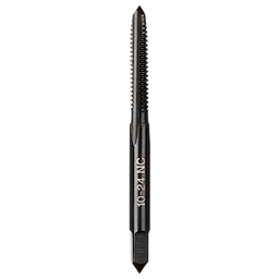 10-24 NC straight flute plug tap with a cylindrical shank and threaded cutting end, used for creating screw threads.