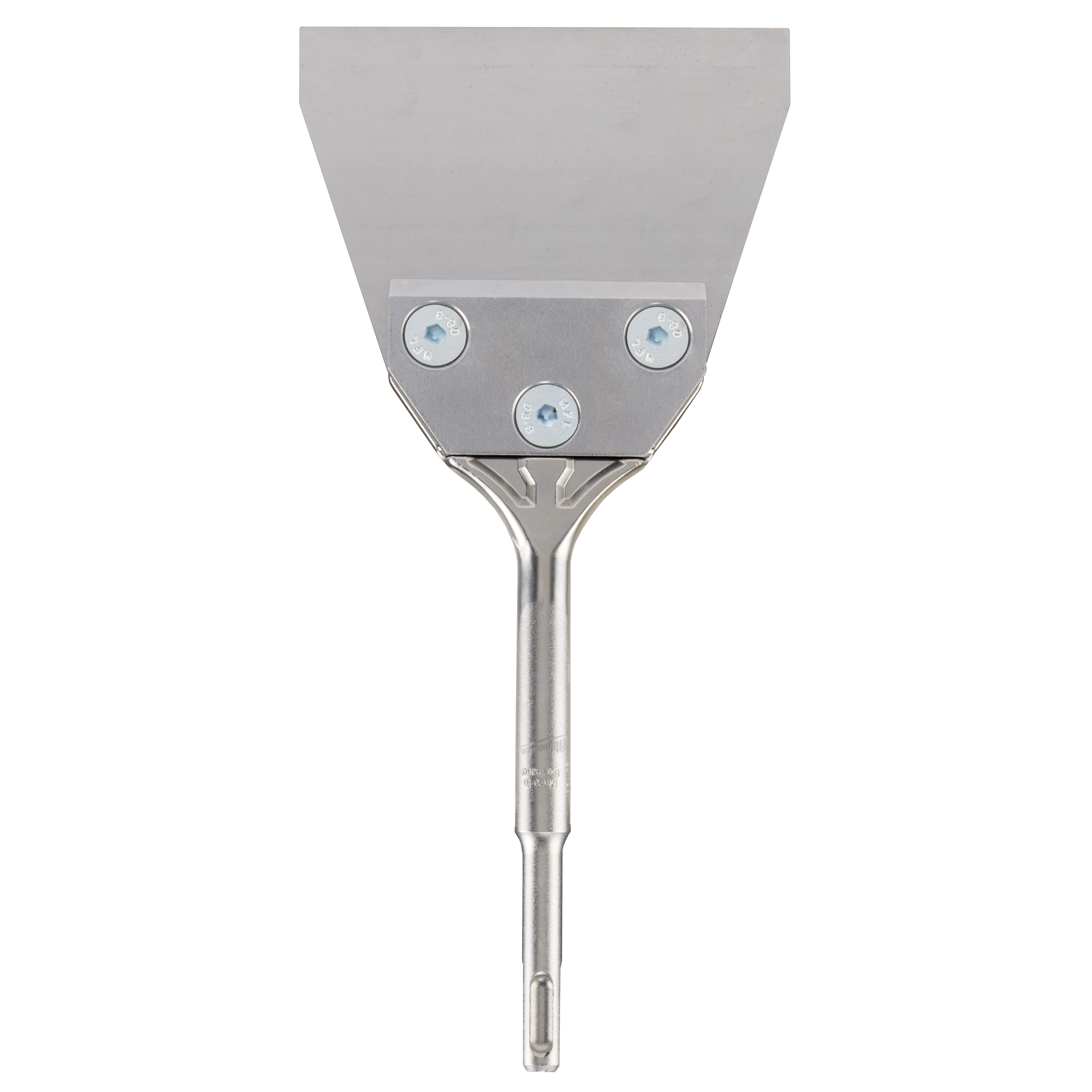 Metal scraper blade attachment, part number 48-62-6046, featuring a wide, flat blade secured with three screws on a cylindrical shank.